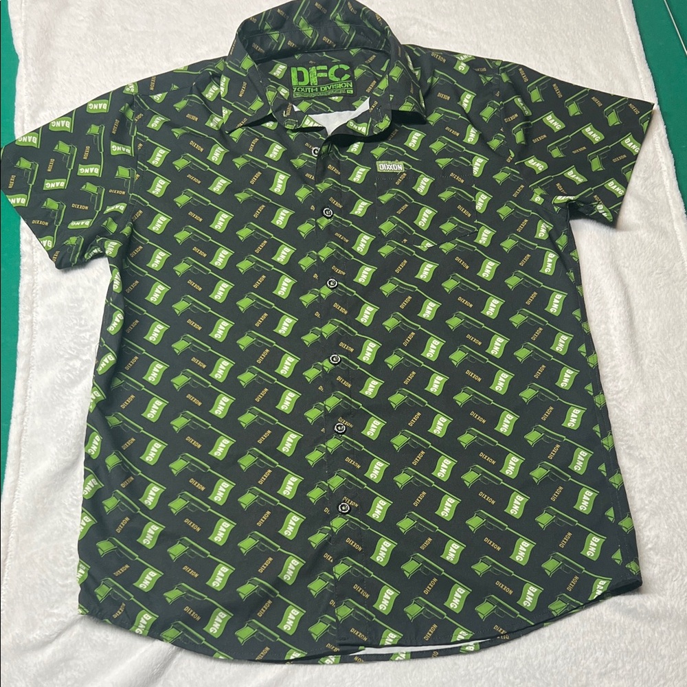 DIXXON Kids Button Down Shirt with Black and Green Design